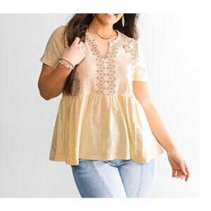 Miss Me Embroidered Peplum Top Size S